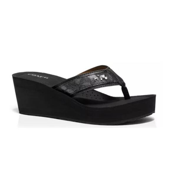 Coach Shoes - Coach Jolene Wedge Flip Flop Sandals Women’s Size 6B Black Platform Thong A9820